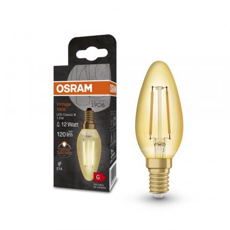 OSRAM LED E14 VINTAGE LED Kerzenlampe GOLD 1,5W wie 12W extra warmweißes Licht